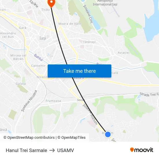 Hanul Trei Sarmale to USAMV map