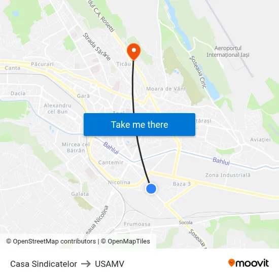Casa Sindicatelor to USAMV map