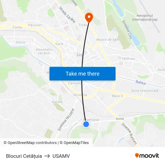 Blocuri Cetățuia to USAMV map