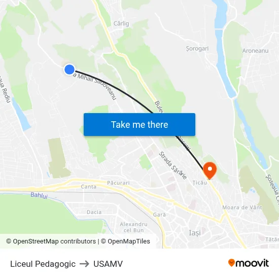 Liceul Pedagogic to USAMV map