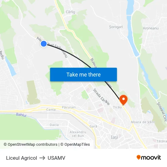 Liceul Agricol to USAMV map
