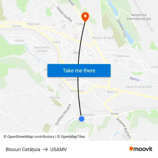 Blocuri Cetățuia to USAMV map