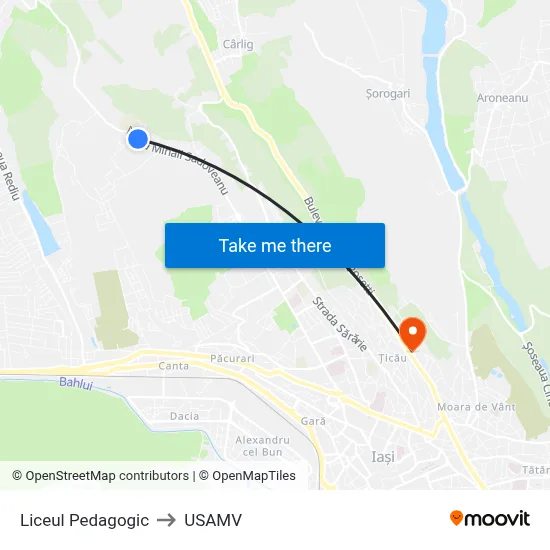 Liceul Pedagogic to USAMV map