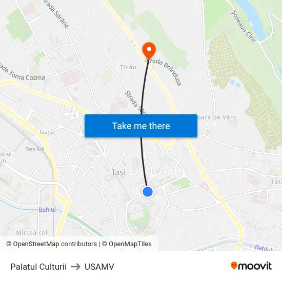 Palatul Culturii to USAMV map