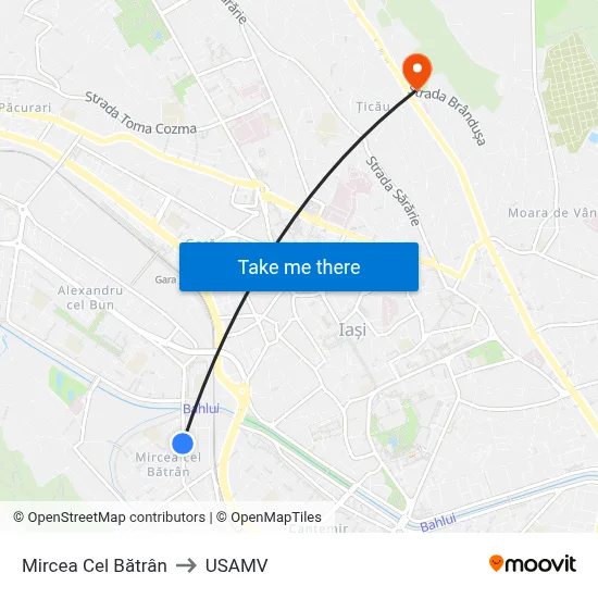 Mircea Cel Bătrân to USAMV map