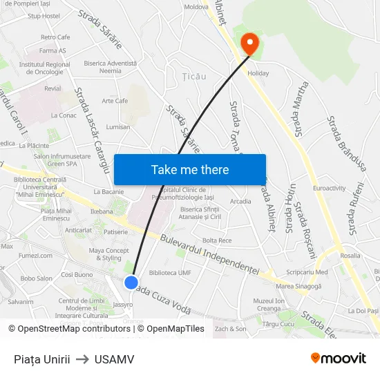 Piața Unirii to USAMV map