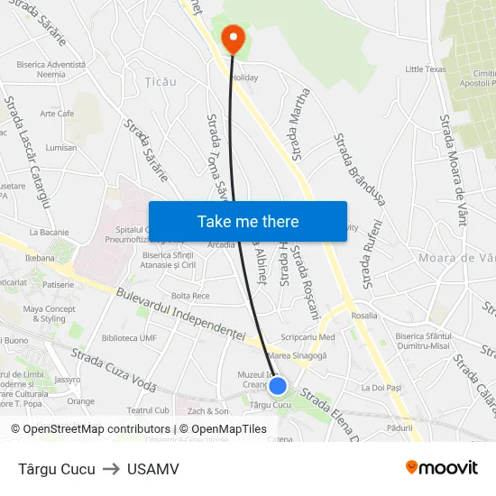 Târgu Cucu to USAMV map