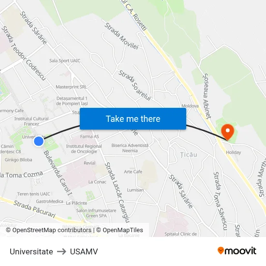 Universitate to USAMV map