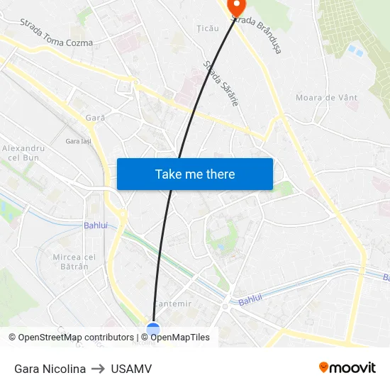 Gara Nicolina to USAMV map