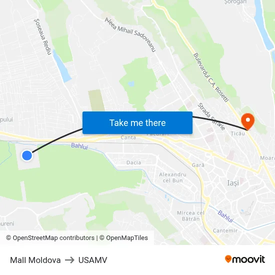Mall Moldova to USAMV map