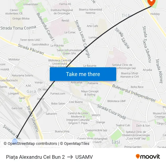 Piața Alexandru Cel Bun 2 to USAMV map