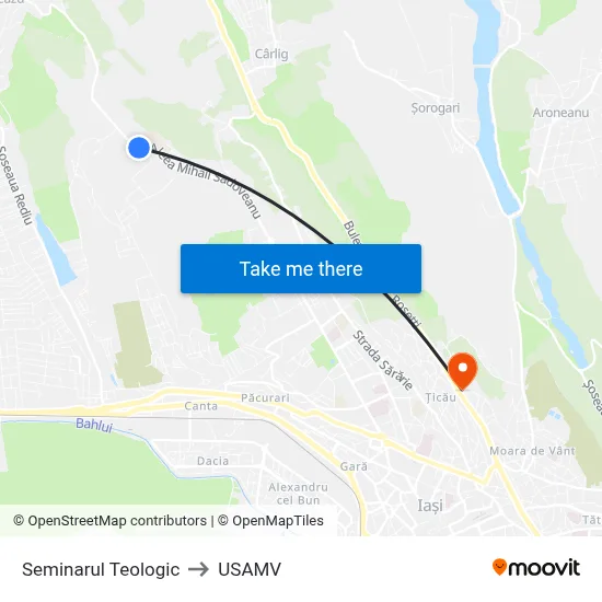 Seminarul Teologic to USAMV map
