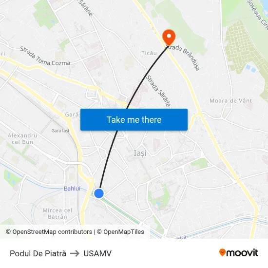 Podul De Piatră to USAMV map