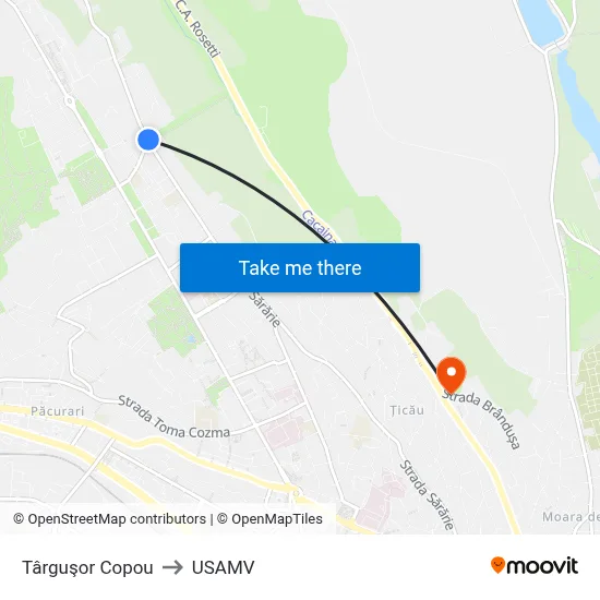 Târguşor Copou to USAMV map