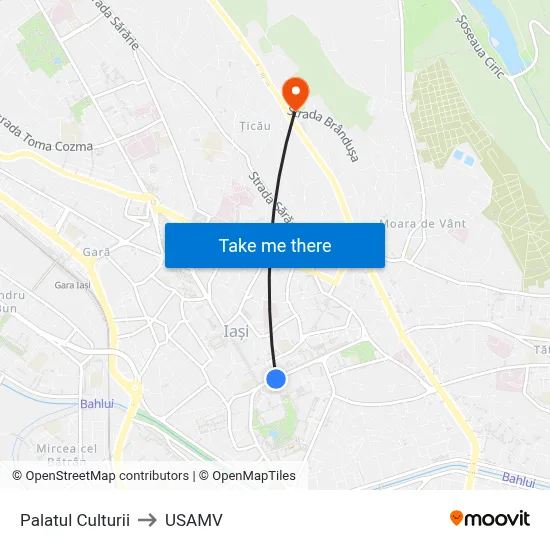 Palatul Culturii to USAMV map
