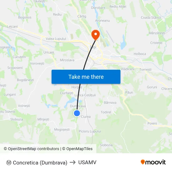 Ⓜ Concretica (Dumbrava) to USAMV map