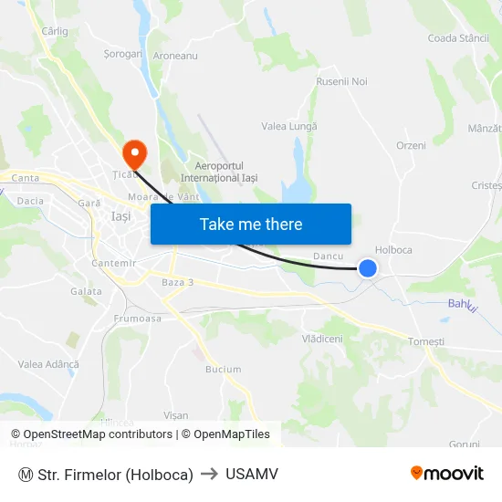 Ⓜ Str. Firmelor (Holboca) to USAMV map