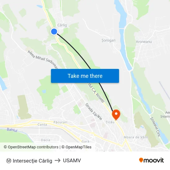 Ⓜ Intersecţie Cârlig to USAMV map