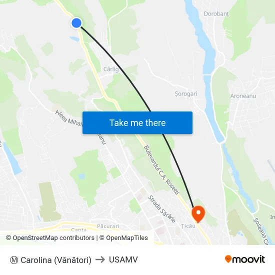 Ⓜ Carolina (Vânători) to USAMV map