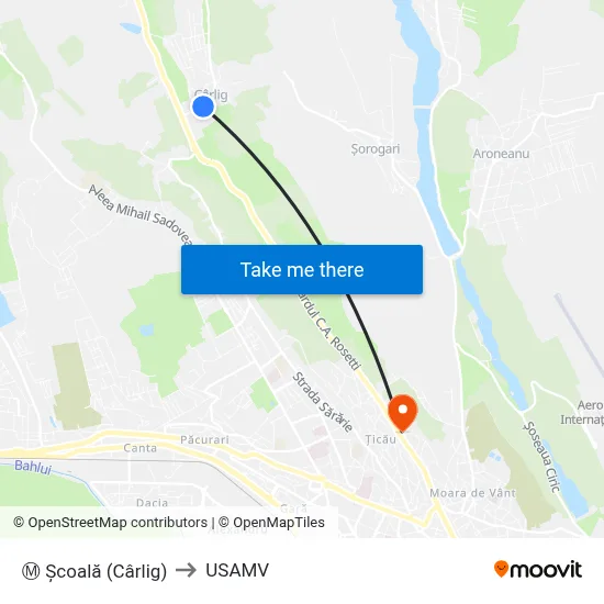Ⓜ Școală (Cârlig) to USAMV map