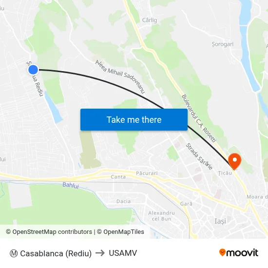 Ⓜ Casablanca (Rediu) to USAMV map