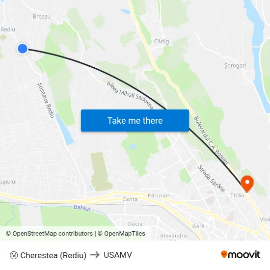 Ⓜ Cherestea (Rediu) to USAMV map