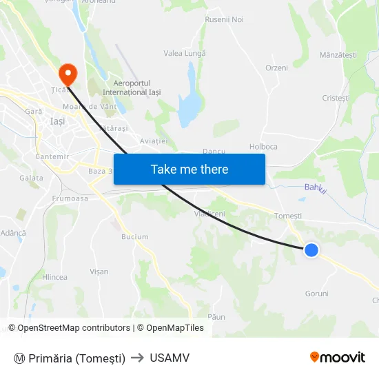 Ⓜ Primăria (Tomeşti) to USAMV map