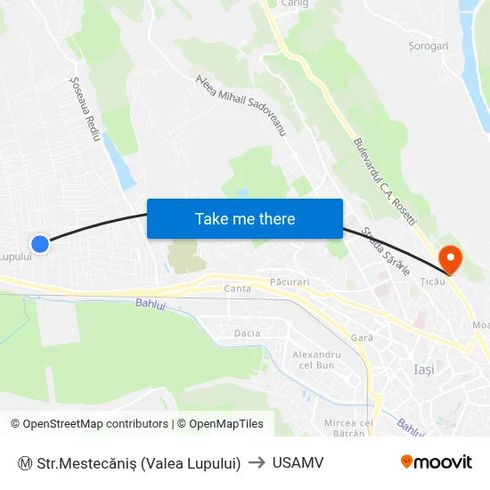 Ⓜ Str.Mestecăniş (Valea Lupului) to USAMV map