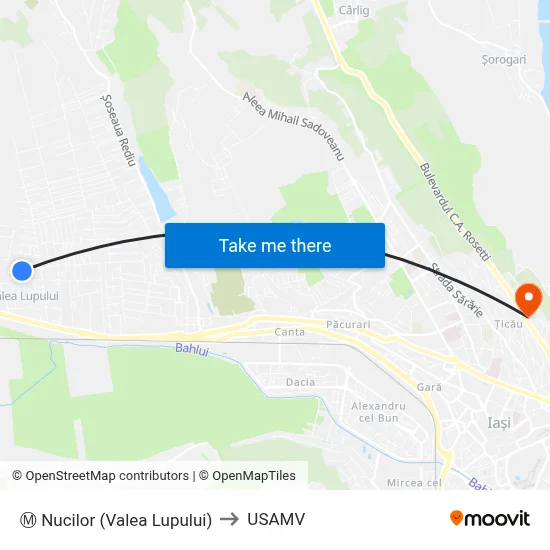 Ⓜ Nucilor (Valea Lupului) to USAMV map