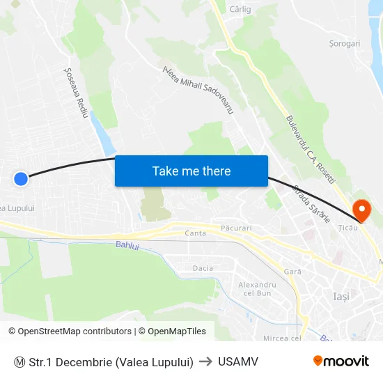 Ⓜ Str.1 Decembrie (Valea Lupului) to USAMV map
