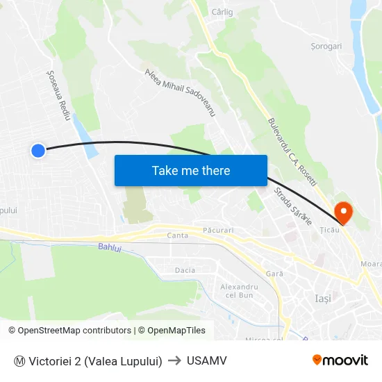 Ⓜ Victoriei 2 (Valea Lupului) to USAMV map