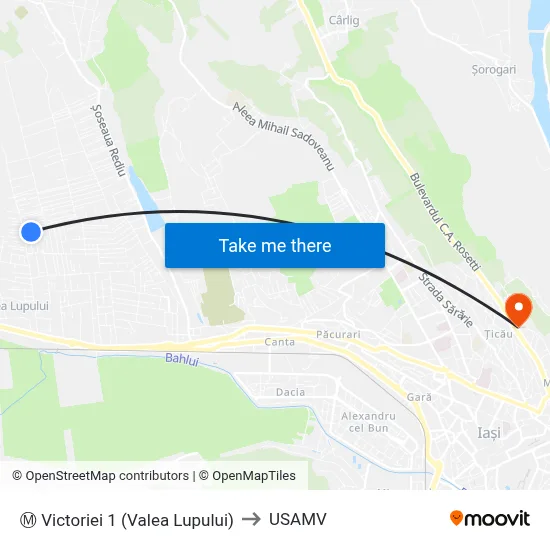 Ⓜ Victoriei 1 (Valea Lupului) to USAMV map