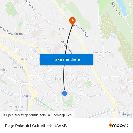 Piața Palatului Culturii to USAMV map