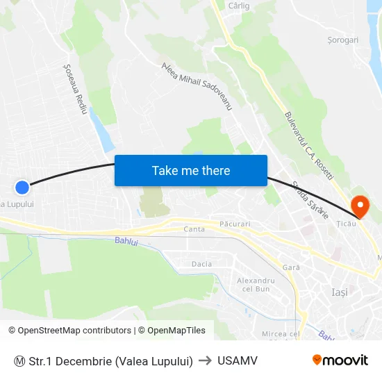 Ⓜ Str.1 Decembrie (Valea Lupului) to USAMV map