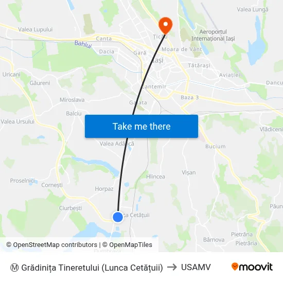 Ⓜ Grădinița Tineretului (Lunca Cetățuii) to USAMV map