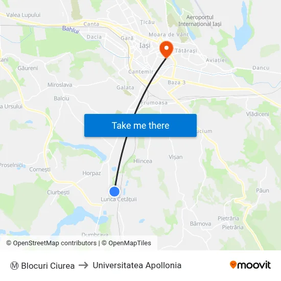 Ⓜ Blocuri Ciurea to Universitatea Apollonia map