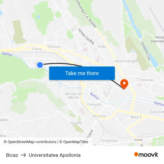 Bicaz to Universitatea Apollonia map