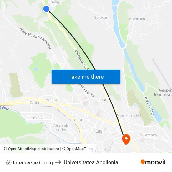 Ⓜ Intersecţie Cârlig to Universitatea Apollonia map