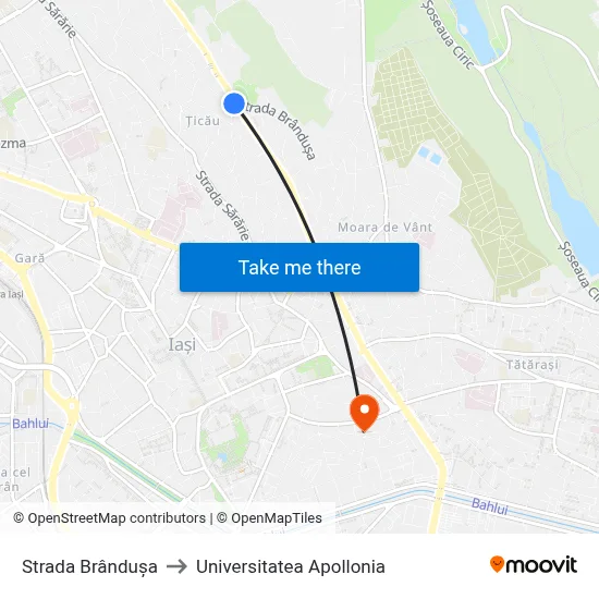 Strada Brândușa to Universitatea Apollonia map