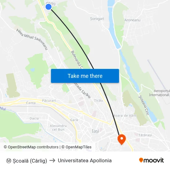 Ⓜ Școală (Cârlig) to Universitatea Apollonia map