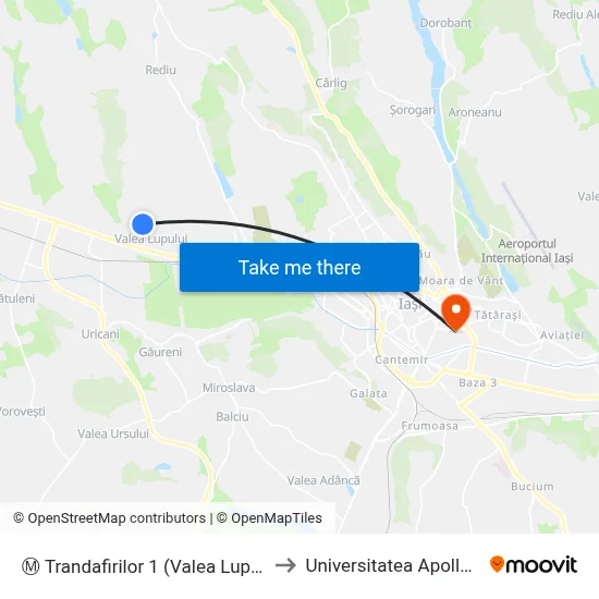Ⓜ Trandafirilor 1 (Valea Lupului) to Universitatea Apollonia map