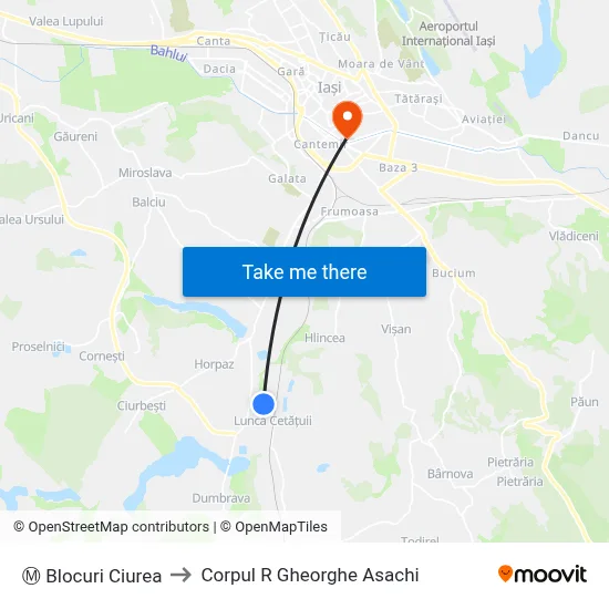 Ⓜ Blocuri Ciurea to Corpul R  Gheorghe Asachi map