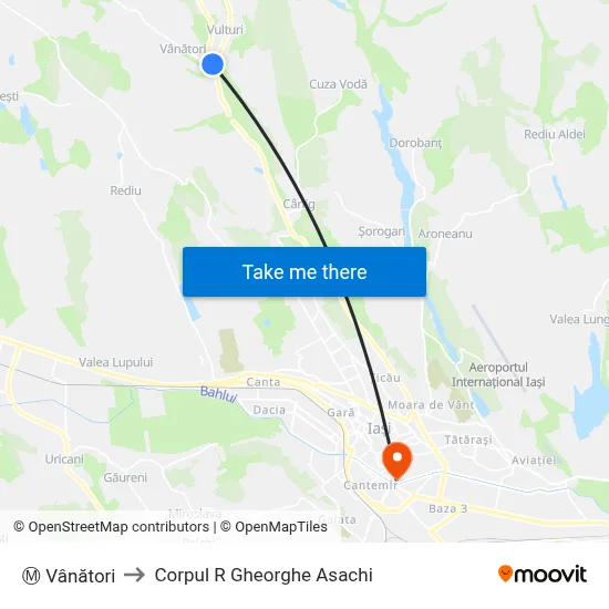 Ⓜ Vânători to Corpul R  Gheorghe Asachi map