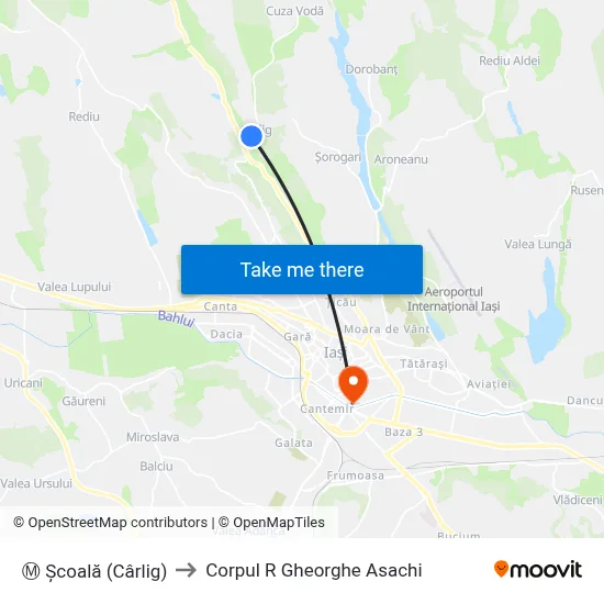 Ⓜ Școală (Cârlig) to Corpul R  Gheorghe Asachi map