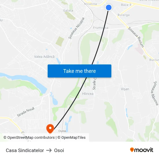 Casa Sindicatelor to Osoi map