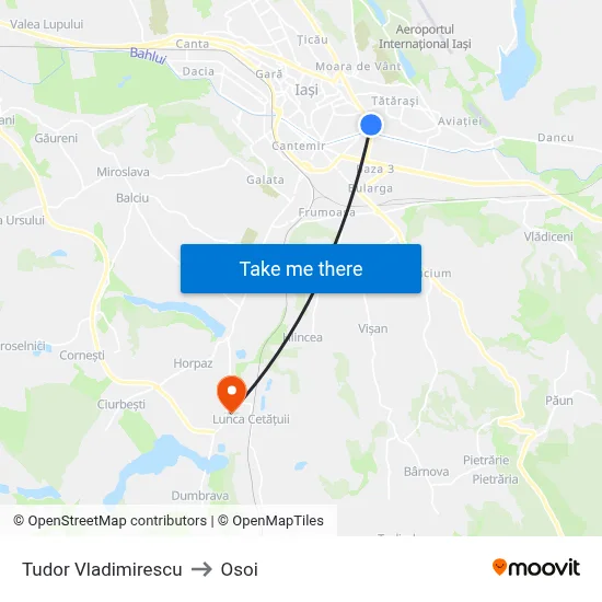 Tudor Vladimirescu to Osoi map