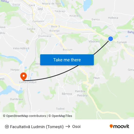 Ⓜ Facultativă Ludmin (Tomeşti) to Osoi map