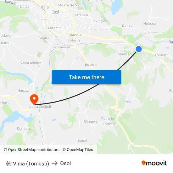 Ⓜ Vinia (Tomeşti) to Osoi map