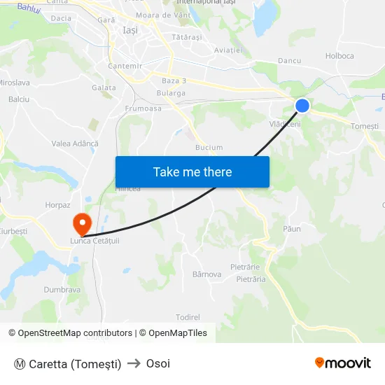 Ⓜ Caretta (Tomeşti) to Osoi map