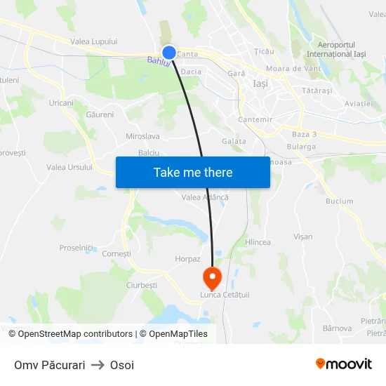 Omv Păcurari to Osoi map
